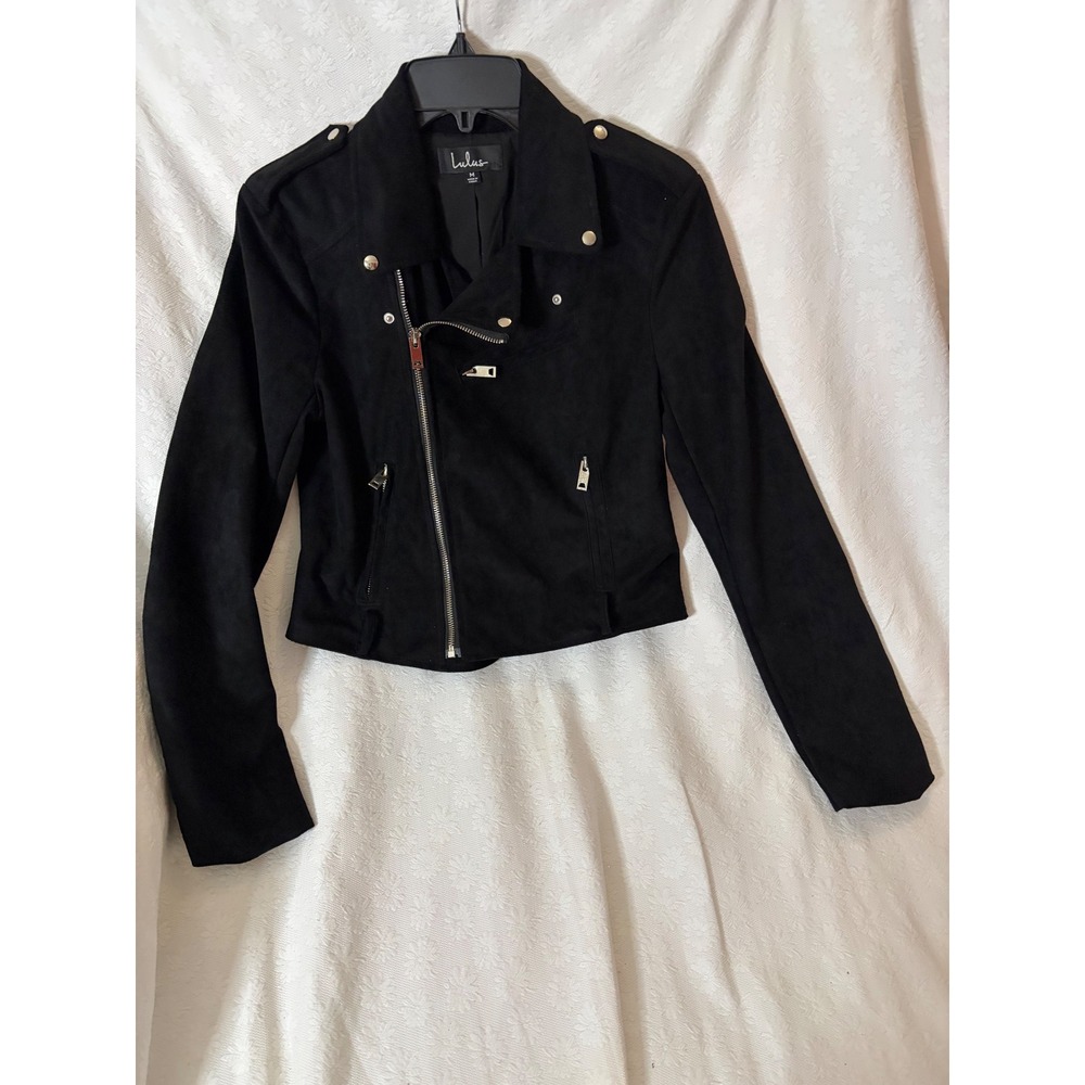 Lulus Edgy Chic & Downtown StreetwearBlack Faux Suede MotoJacket Cropped Biker M